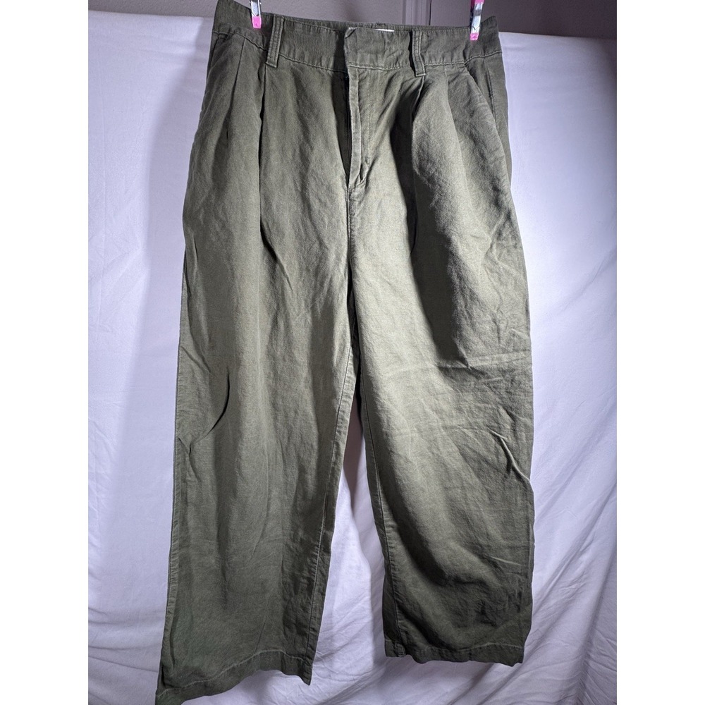 Gap Pants Women's Pleated Wide Leg Army Green Linen Sz 8 Casual/career